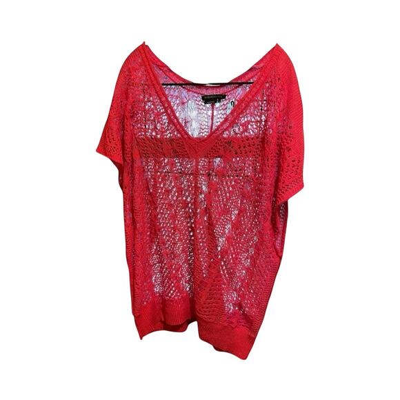 BCBG Maxazria Crocheted Linen Cotton Blend Bohemian Top Pink Lge Oversized Retro - Picture 2 of 12